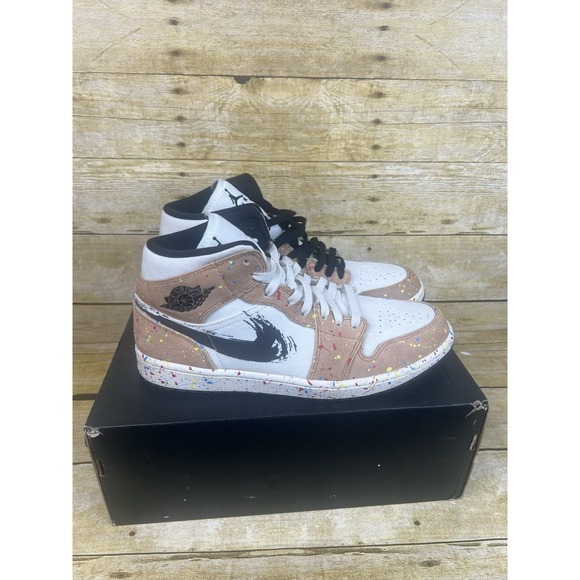 Size 11 - Air Jordan 1 SE Mid Brushstroke Paint Splatter DA8005 100 - Picture 4 of 9